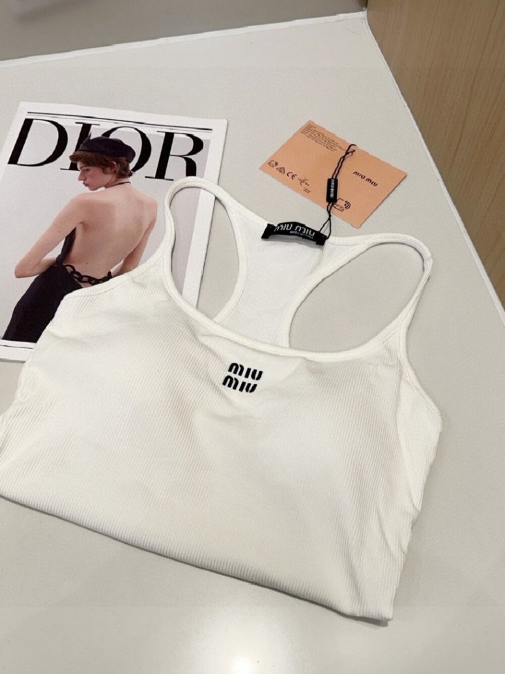 Miu Miu White Ribbed Racerback Tank Top - Picture 7 of 7